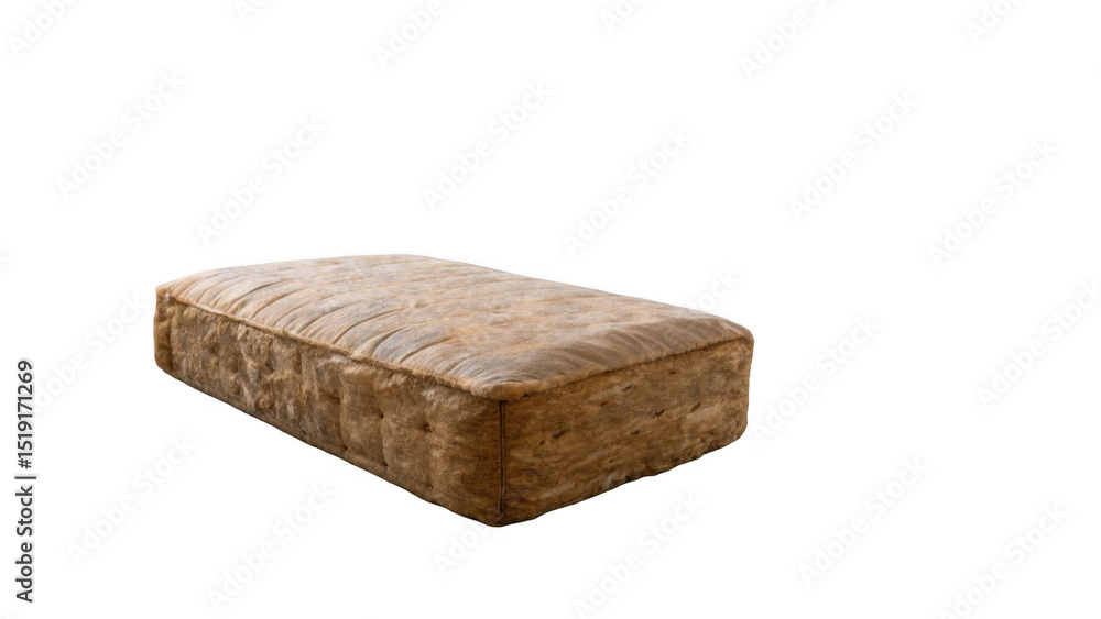 Fototapeta premium Studio shot of an old, dirty, and worn out mattress isolated on a transparent background, showcasing its stained and deteriorating condition