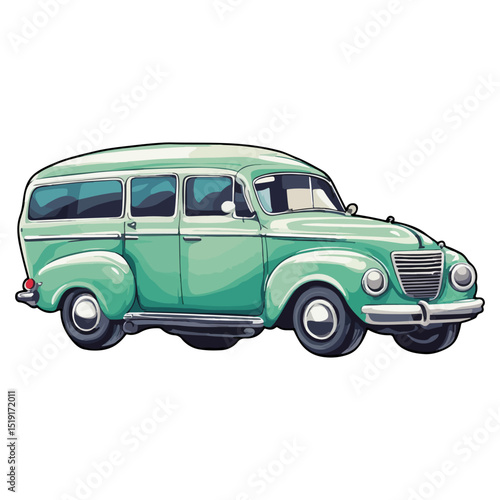 old classic green minivans car vector illustration ai generated