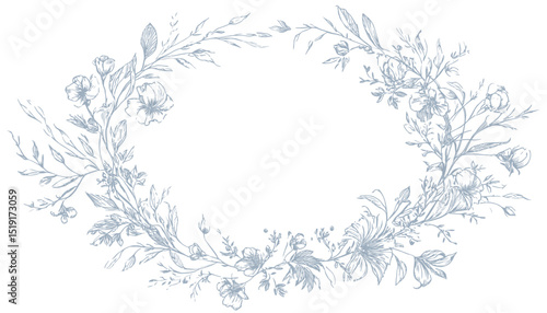 Elegant Botanical Wreath Dusty Blue Floral Frame for Wedding Invitations & Stationery