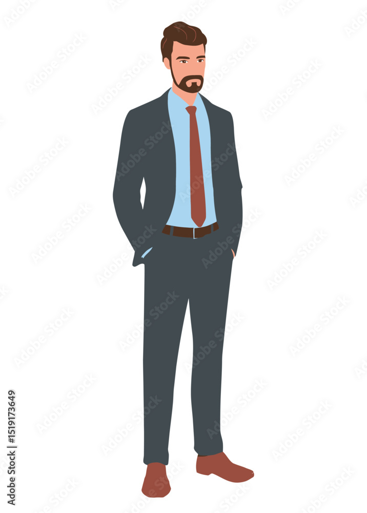 Professional Businessman Character Illustration Formal Attire, Serious Expression Professional Businessman Character Illustration Formal Attire, Serious Expression