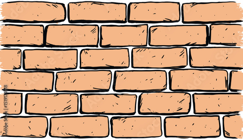 Classic Cartoon Orange Brick Wall Texture Seamless Pattern Illustration