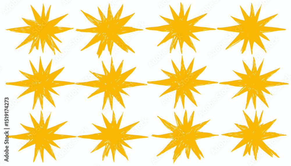 Vibrant Yellow Starburst Pattern A Collection of Hand-Drawn Crayon-Style Sunbursts Vibrant Yellow Starburst Pattern A Collection of Hand-Drawn Crayon-Style Sunbursts