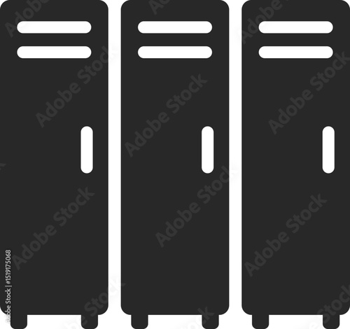 Row of school lockers for student storage in hallway, solid icon vector.