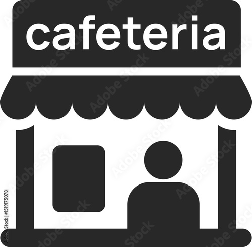 School cafeteria building with vendor inside, solid icon vector.