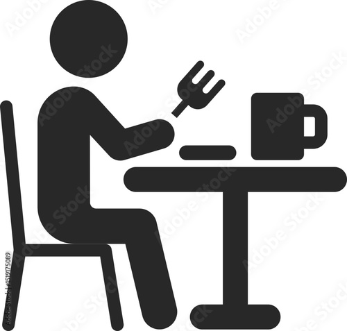 Student sitting and eating at school dining table, solid icon vector.