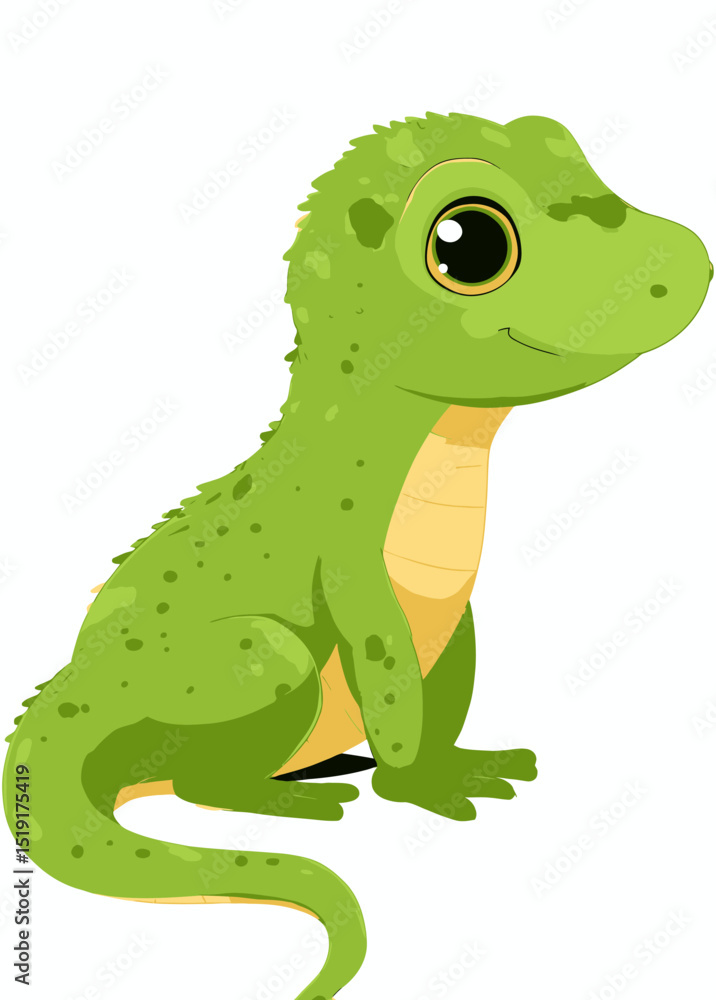 Adorable Cartoon Green Lizard Illustration Adorable Cartoon Green Lizard Illustration