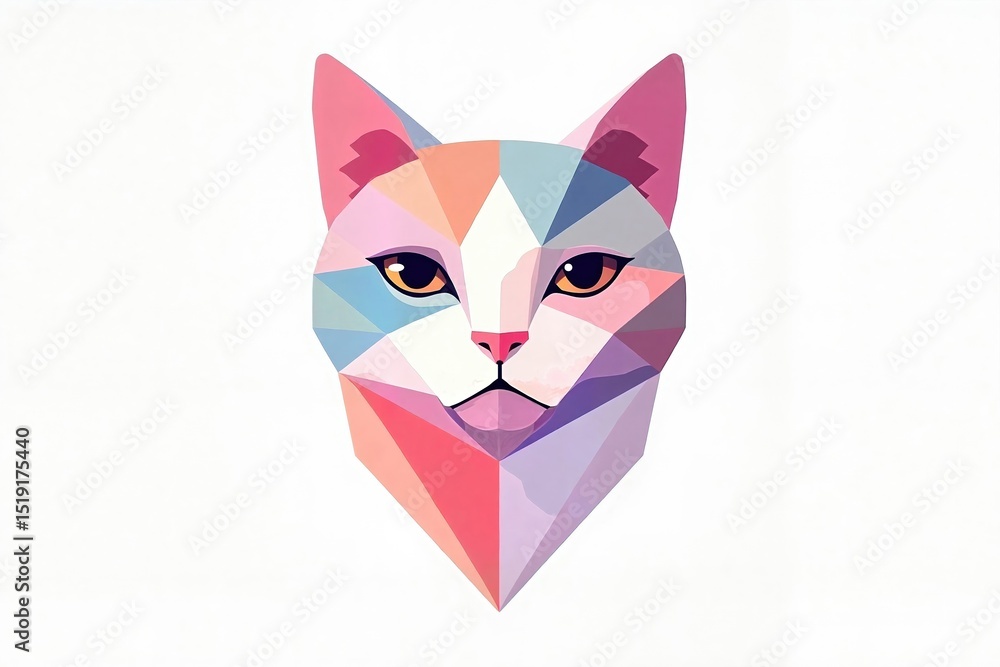 Minimalist Cat Head in Low-Poly Style with Soft Pastel Colors Against White Background Minimalist Cat Head in Low-Poly Style with Soft Pastel Colors Against White Background