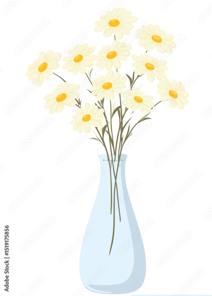 Charming Bouquet of Daisies in a Light Blue Vase A Delicate Floral Illustration Charming Bouquet of Daisies in a Light Blue Vase A Delicate Floral Illustration