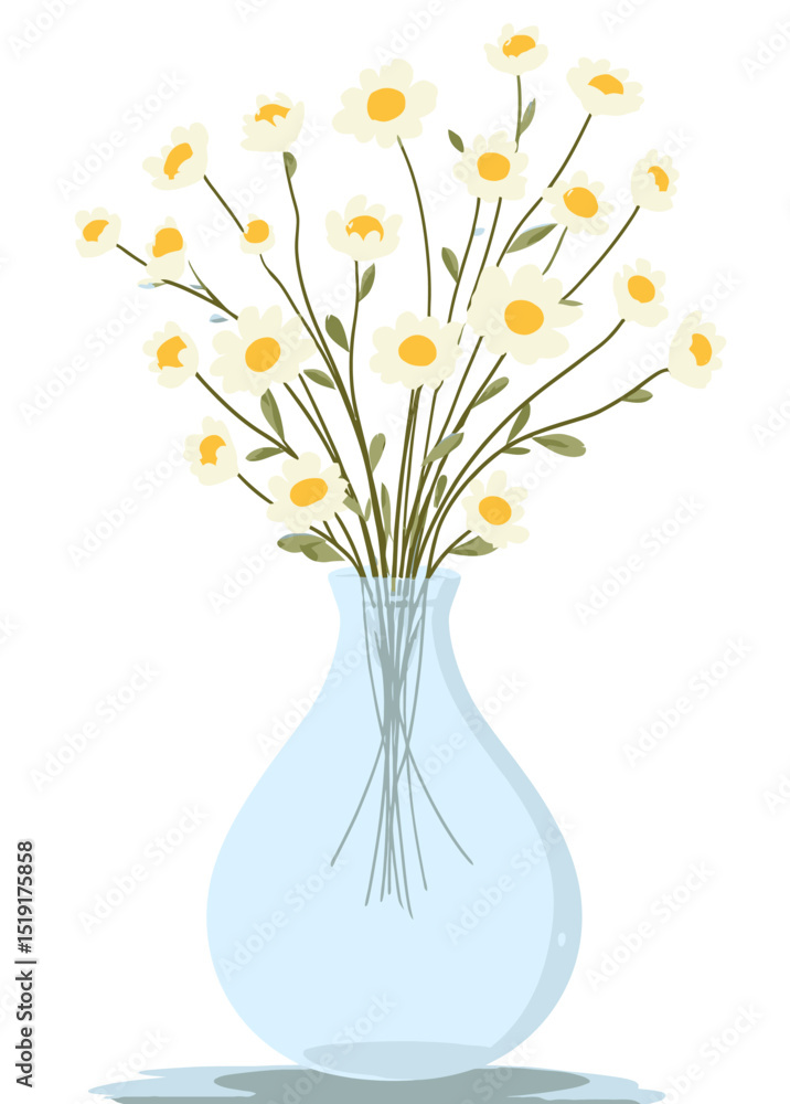 Charming Bouquet of Daisies in a Light Blue Vase A Delicate Floral Illustration Charming Bouquet of Daisies in a Light Blue Vase A Delicate Floral Illustration