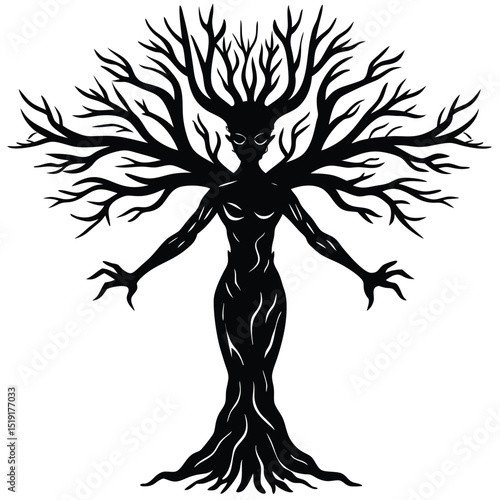 Dryad Forming from Silhouetted Tree Bark