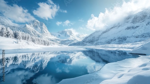 Wallpaper Mural Serene Winter Wonderland: A Frozen Lake Reflecting Majestic Snow-Capped Mountains Torontodigital.ca