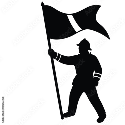 Firefighter Raising Flag Silhouette