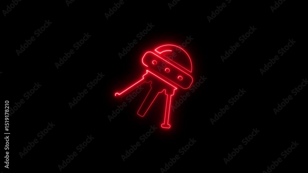 Red neon spacecraft silhouette illuminated against a dark black background Red neon spacecraft silhouette illuminated against a dark black background