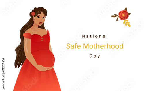National Safe Motherhood Day banner template 11 April. Pregnant Mother Woman. Cute girl.