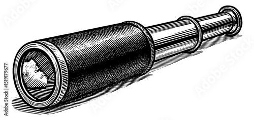 Monocular spyglass detailed engraving style black and white illustration.