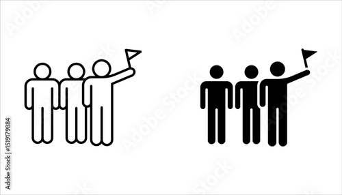 Tour guide icon set. Tourism. Travelling.  Tour guide with a flag outline vector icon on white background