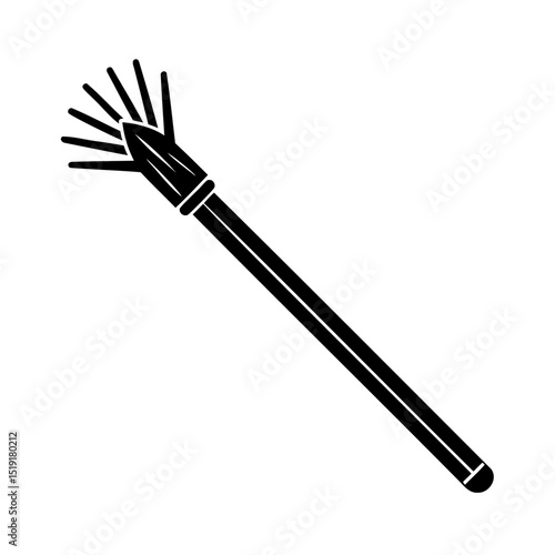 Simple black and white icon depicting an olive harvester tool against a white background