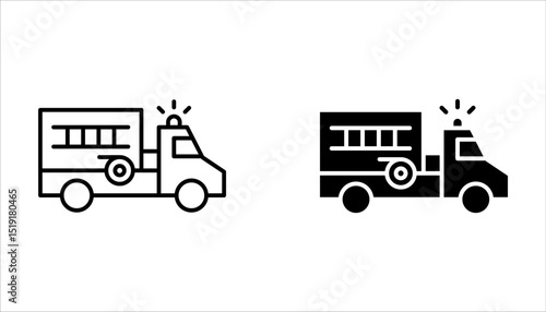 Fire truck icon set, transport and emergency, firefighter car sign on white background
