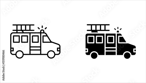 Fire truck icon set, transport and emergency, firefighter car sign on white background