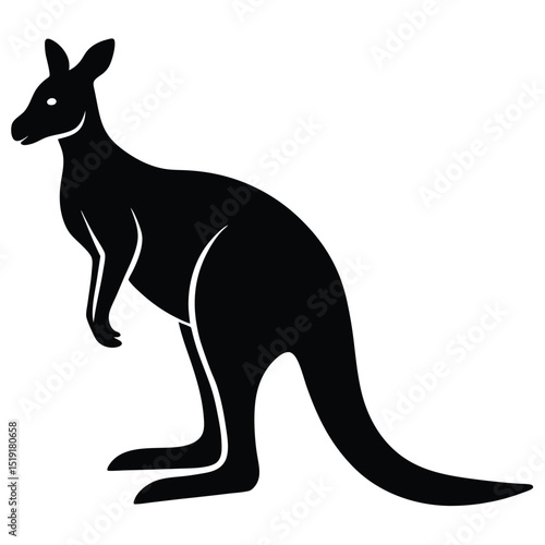 A black silhouette of a kangaroo standing in profile showcasing its distinctive features and posture