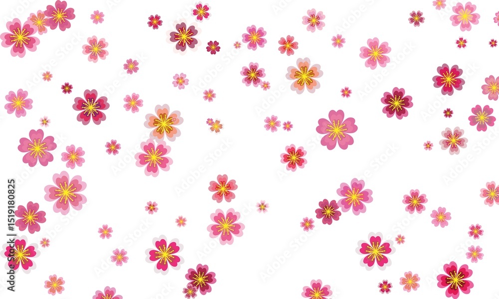 Seamless Pink Cherry Blossom Pattern on White Background Seamless Pink Cherry Blossom Pattern on White Background