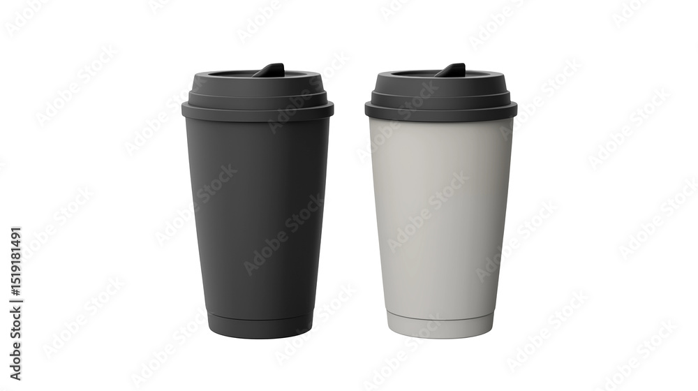 Reusable Coffee Cups, Black & Grey, on transparent background Reusable Coffee Cups, Black & Grey, on transparent background
