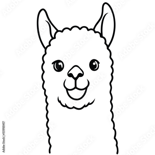Adorable cartoon llama illustration with a friendly face and fluffy texture, viewed from the front