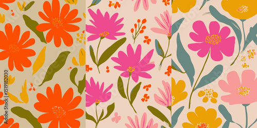 Wallpaper Mural Hand-Drawn Floral Backgrounds Vibrant Blooms and Seamless Patterns for Design Projects Torontodigital.ca