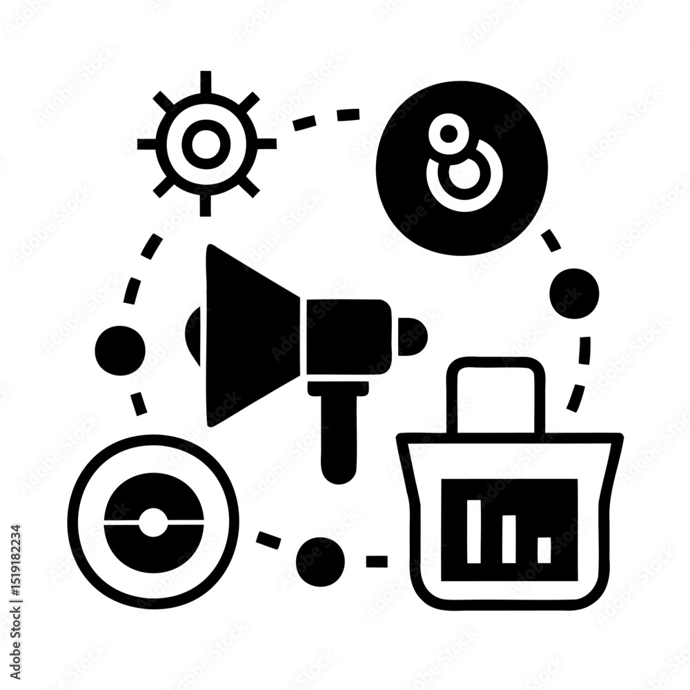 Obraz premium Conceptual illustration of marketing communication strategy and promotion for business success