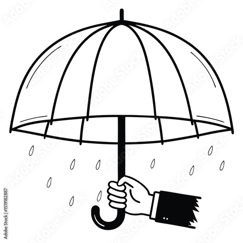 Hand holding umbrella in rainy weather, vector illustration of protection from rain