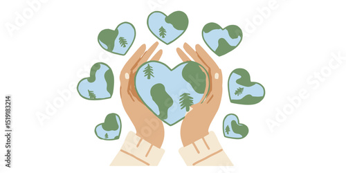 Protecting Our Planet Hands Holding Earth Heart Shapes