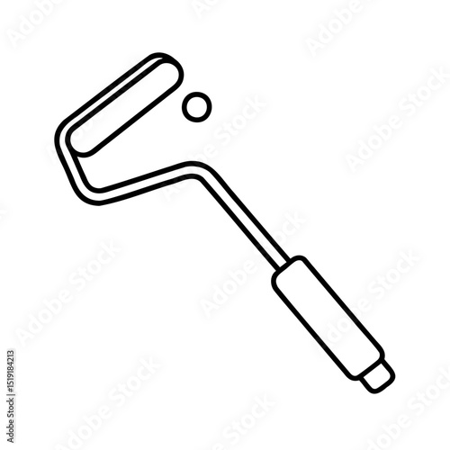 Simple black and white outline of a paint roller and additional paint spot element