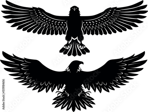 Flying eagle silhouette vector illustration with tribal wing design