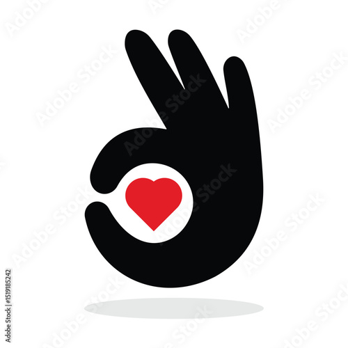 Perfectly ok hand symbol vector. OK hand sign icon.  Hand and heart shape abstract design. Love hand sign. silhouette, Vector illustration.