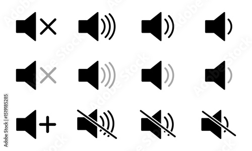 Volume icons set, Flat volume vector icons illustration, Audio control icons set.