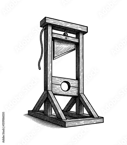 Guillotine Machine Isolated on White Background Engrave Illustration