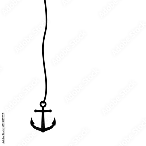 Logo nautical. Silueta de ancla de barco colgando de una cuerda en el fondo del mar