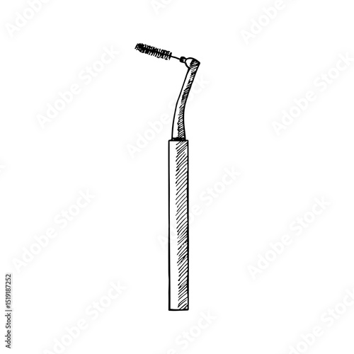 Interdental brush - hand-drawn vector line sketch illustration. Stomatology, dentistry, oral hygiene, healthcare. Outline engraving doodle clipart isolated on white background