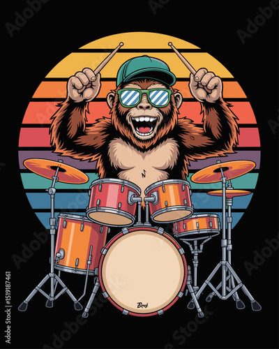 Big foot drummer vector illustration