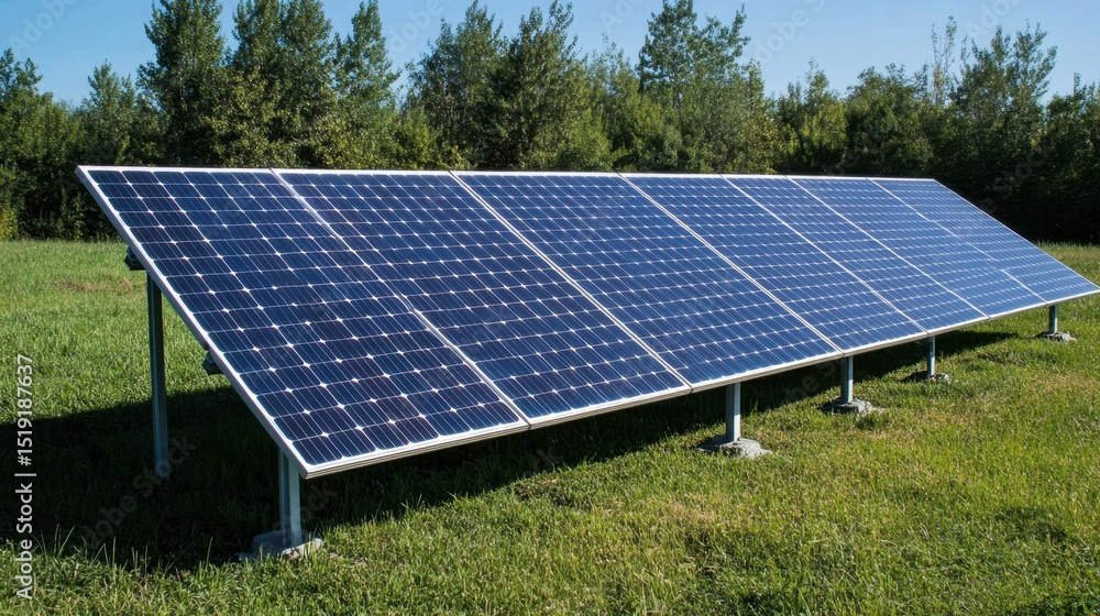 Reflective surface of solar panels angled toward bright sunlight on a sunny day Reflective surface of solar panels angled toward bright sunlight on a sunny day
