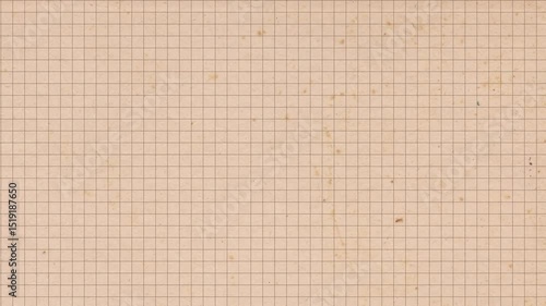 Vintage paper texture with checkered grid 4K stop motion video. Aged old page overlay background animation. Notebook page sheet template backdrop. Kraft paper texture with stains animated backdrop