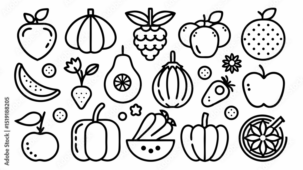 vector set icon of vegetables black and white vector set icon of vegetables black and white