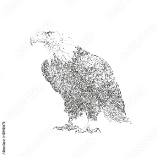 Bald Eagle Stippling Illustration – Realistic Black and White Dotwork Vector