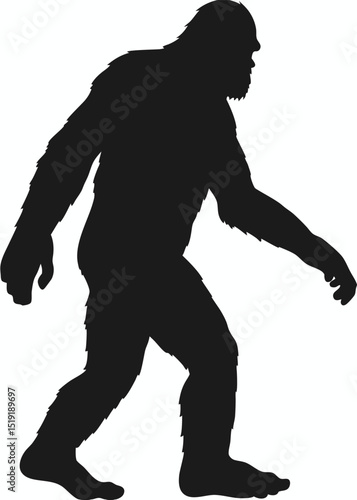 Black silhouette of a walking ape or gorilla, profile view, isolated on a simple background, vector illustration.