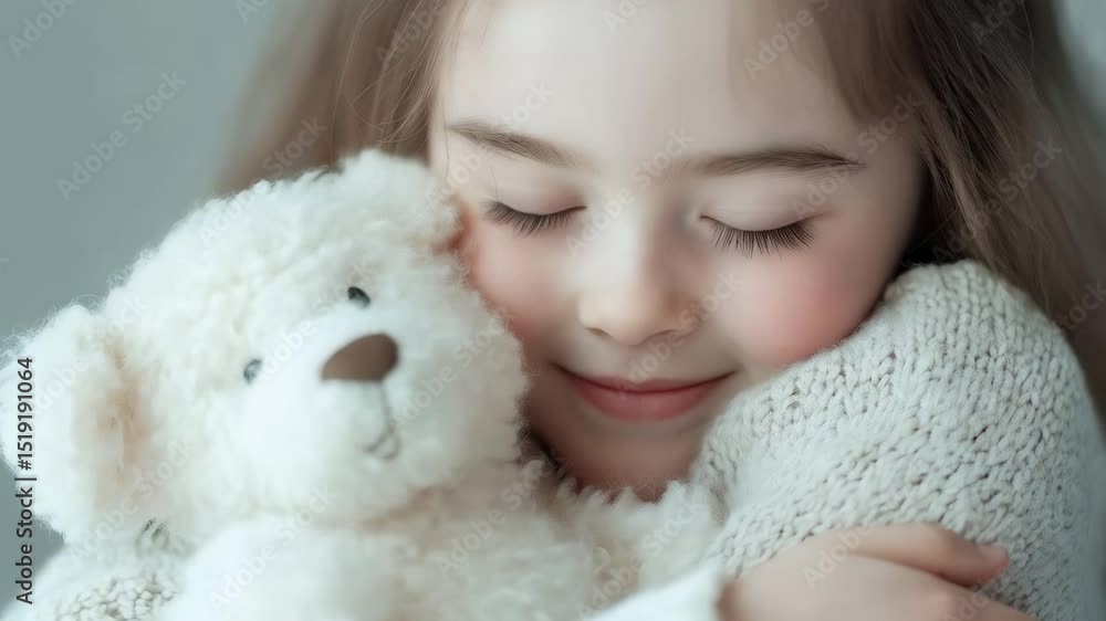Adorable girl with down syndrome finds comfort and happiness in a warm embrace with her beloved teddy bear, radiating pure joy and contentment Adorable girl with down syndrome finds comfort and happiness in a warm embrace with her beloved teddy bear, radiating pure joy and contentment