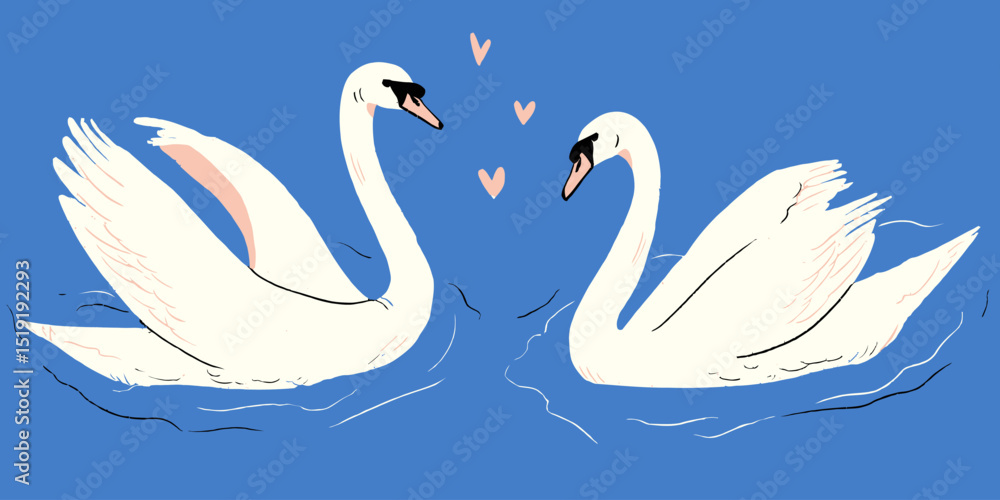 Fototapeta premium Elegant Swans in Love A Romantic Watercolor Illustration