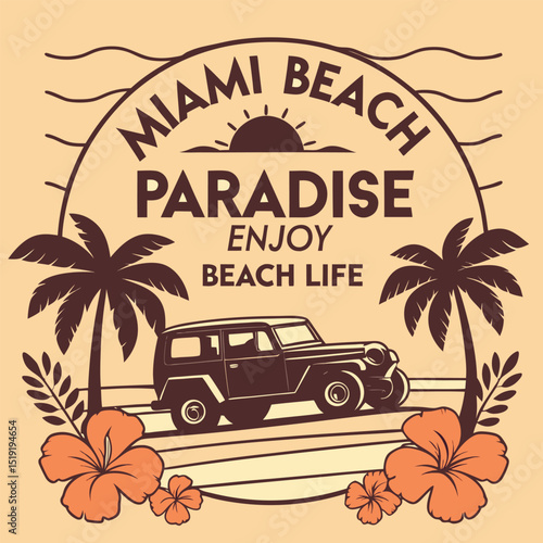 Beach paradise enjoy beach life vintage car