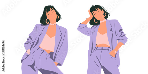 Stylish Woman in Lavender Power Suit Modern Fashion Illustration