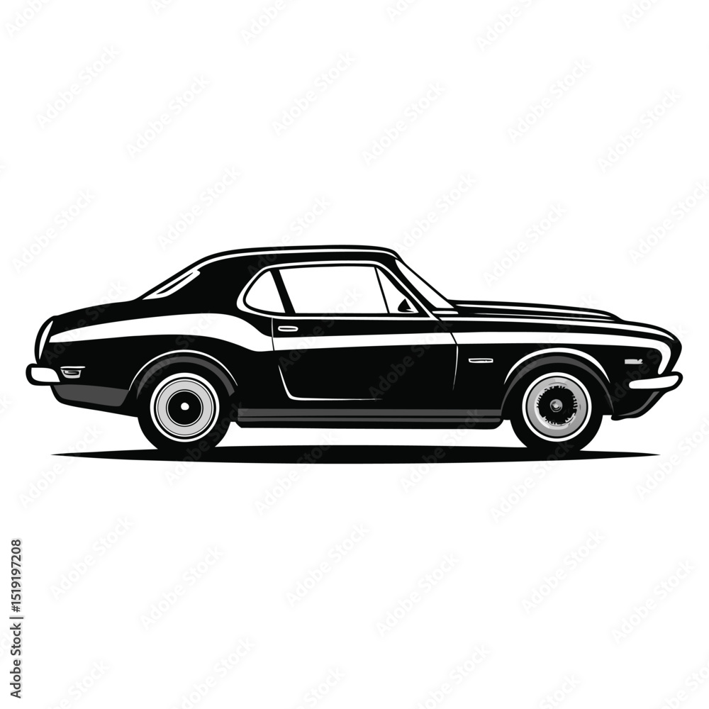 Sleek black sports car, a luxury vehicle, isolated on white, showcasing classic design and shiny metal wheels Sleek black sports car, a luxury vehicle, isolated on white, showcasing classic design and shiny metal wheels