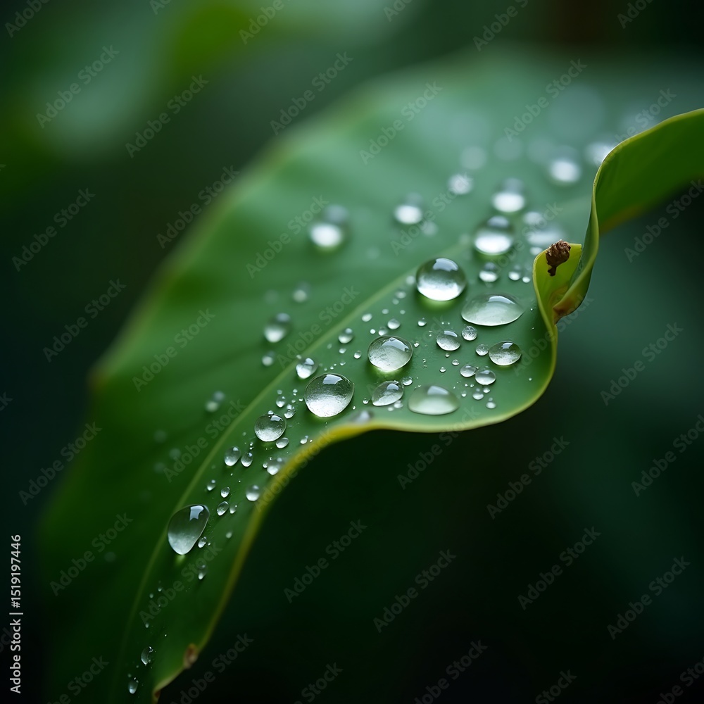 Fototapeta premium Water Droplets on Green Leaf Macro Close-up